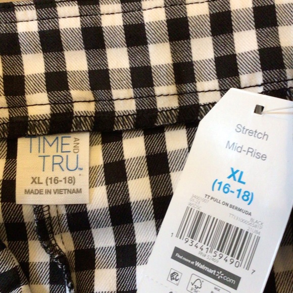 Time and Tru Womens Black Gingham Checked Casual Pull On Bermuda Shorts Size XL - Picture 5 of 6